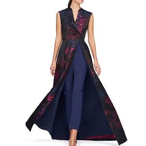 Kay Unger, Wilhelmina Floral Jacquard Split
Sleeveless Pleated Walk-Thru Dress